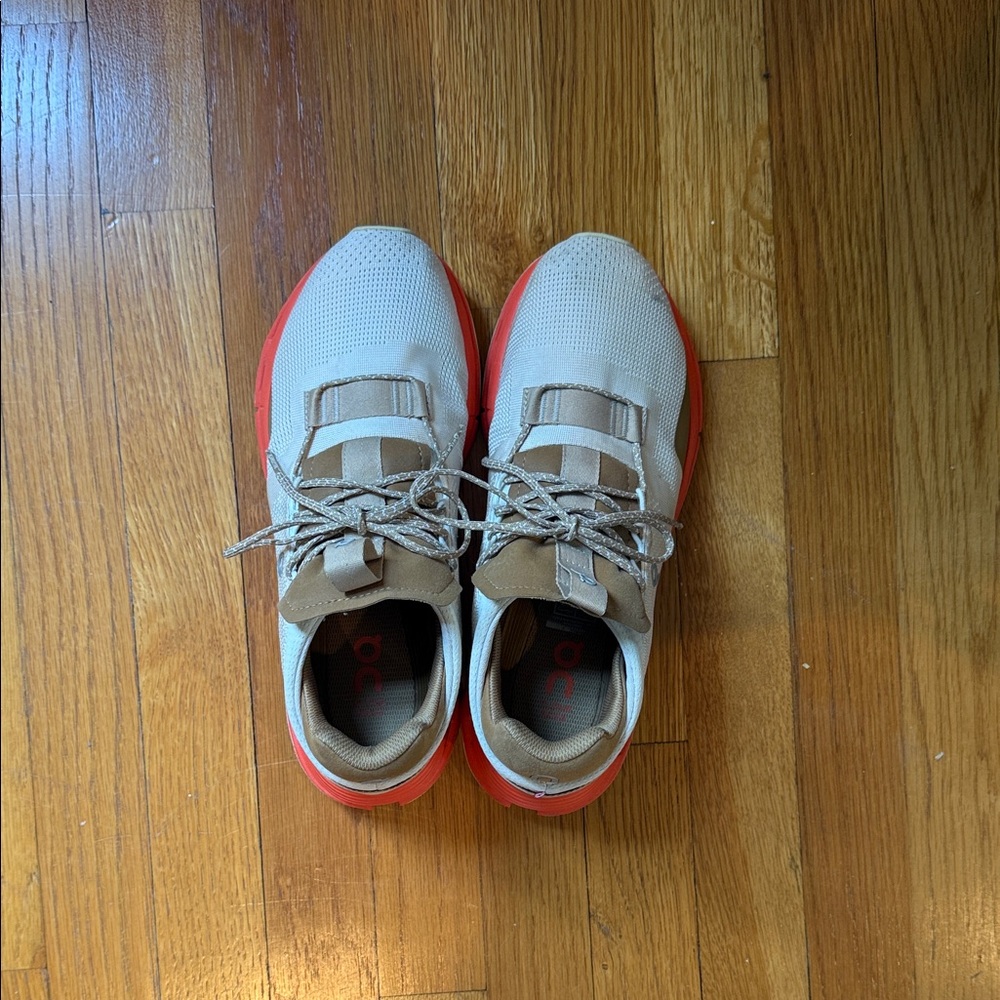 Lightweight Beige and Coral Women's Athletic Sneakers